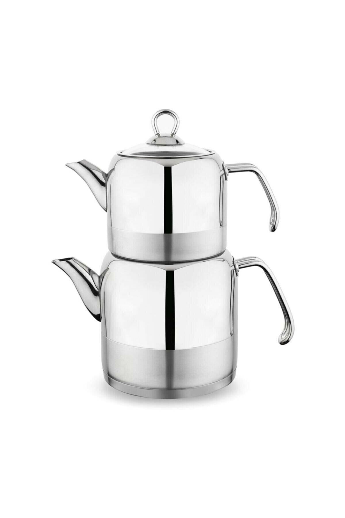 Schafer Ada 4 Parça Inox Orta Boy Metal Çaydanlık Takımı