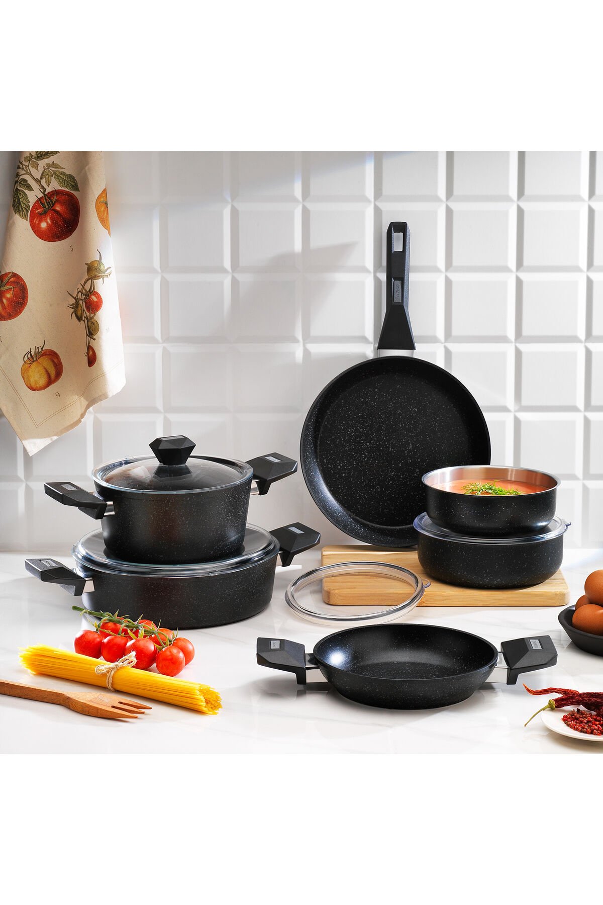 SCHAFER ROCK STONE TENCERE SETİ 10 PRÇ (SİYAH)