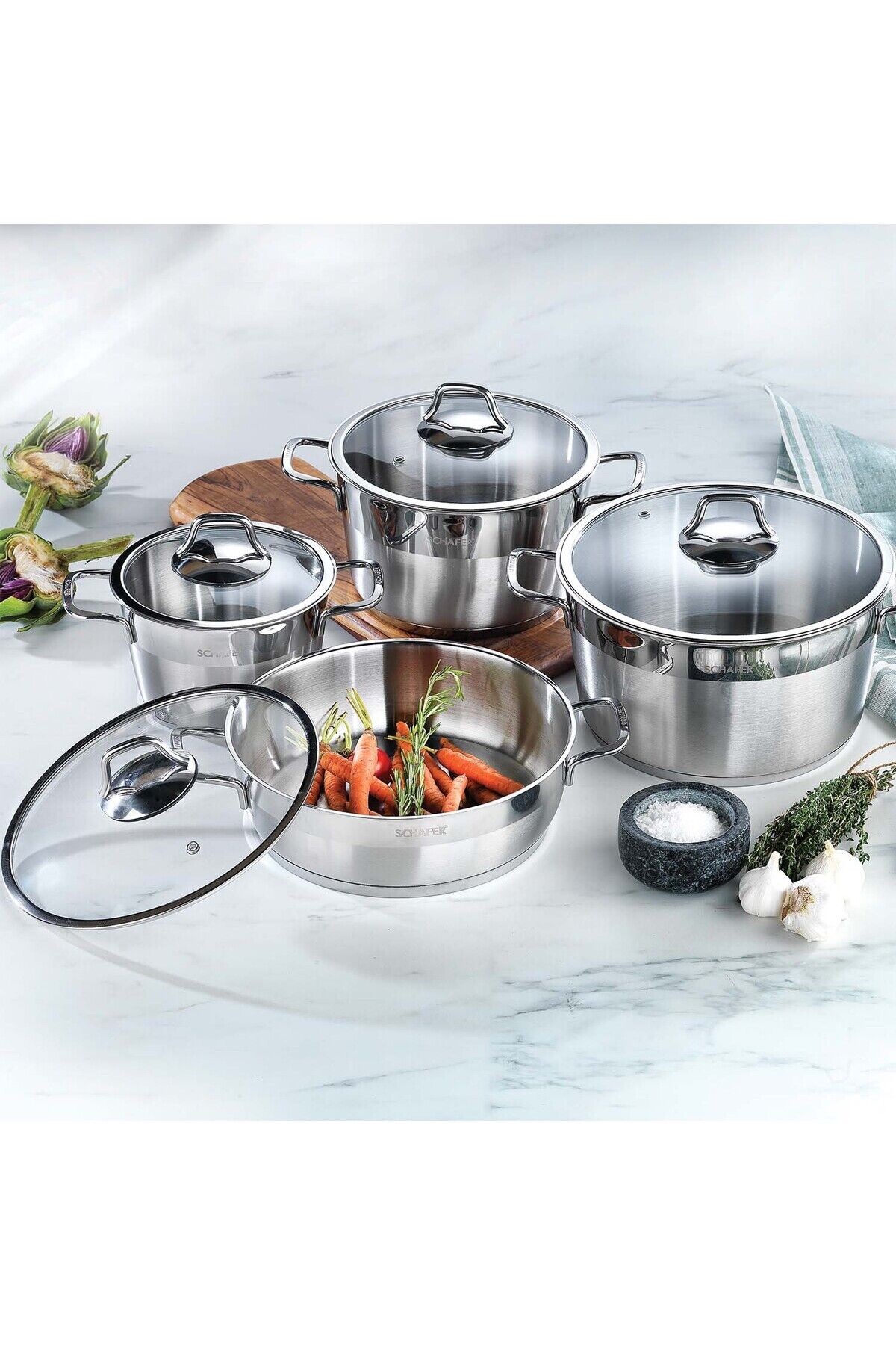 SCHAFER VALS ÇELİK TENCERE SETİ -8 PRÇ.-İNOX