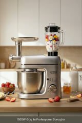 LORENZO MULTICHEF 3 İN 1 HAMUR YOĞURMA BLENDER ET KIYMA MAKİNESİ SİLVER