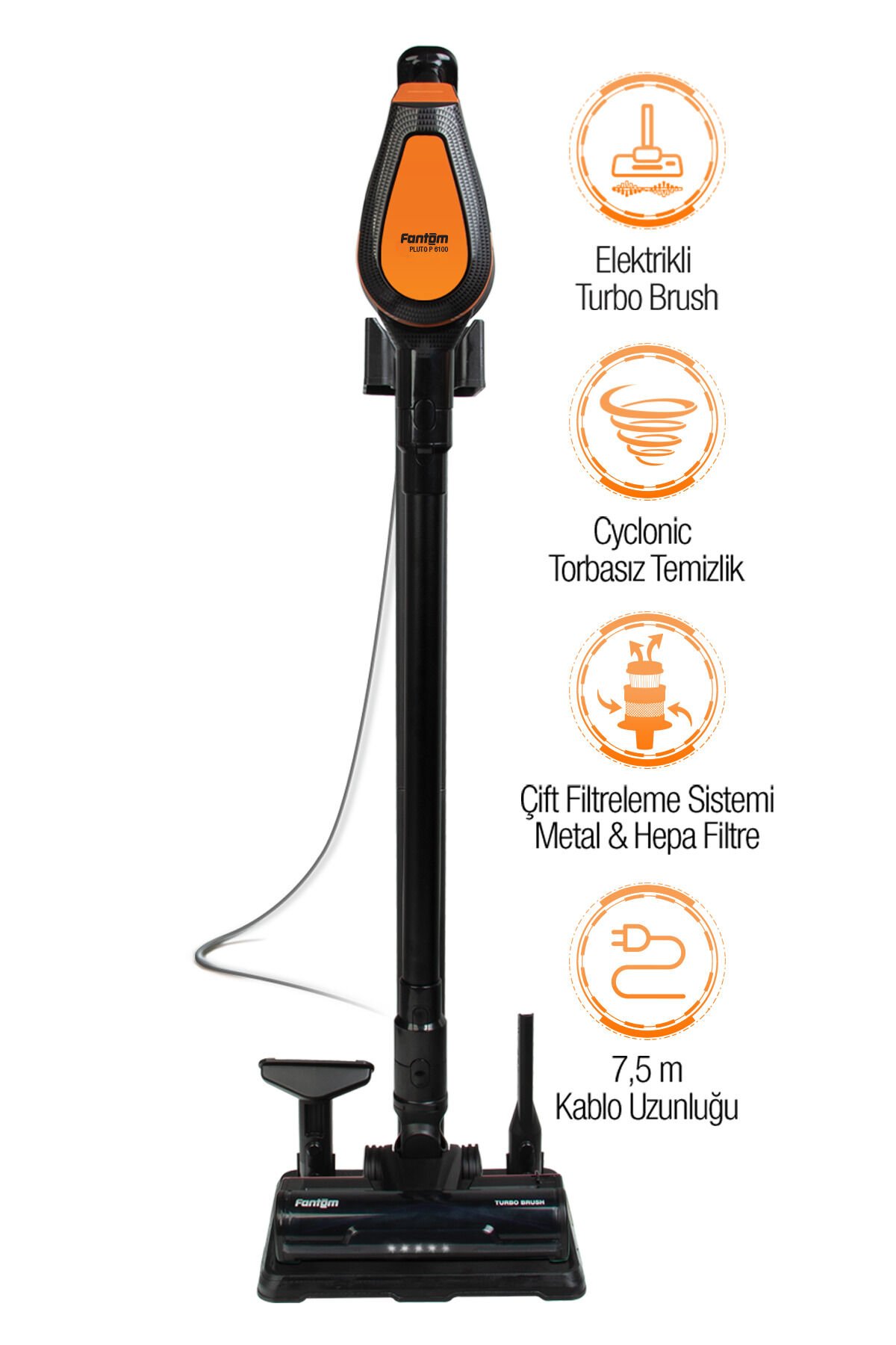 Fantom P6000 Pluto Dikey Elektrikli Süpürge -Siyah