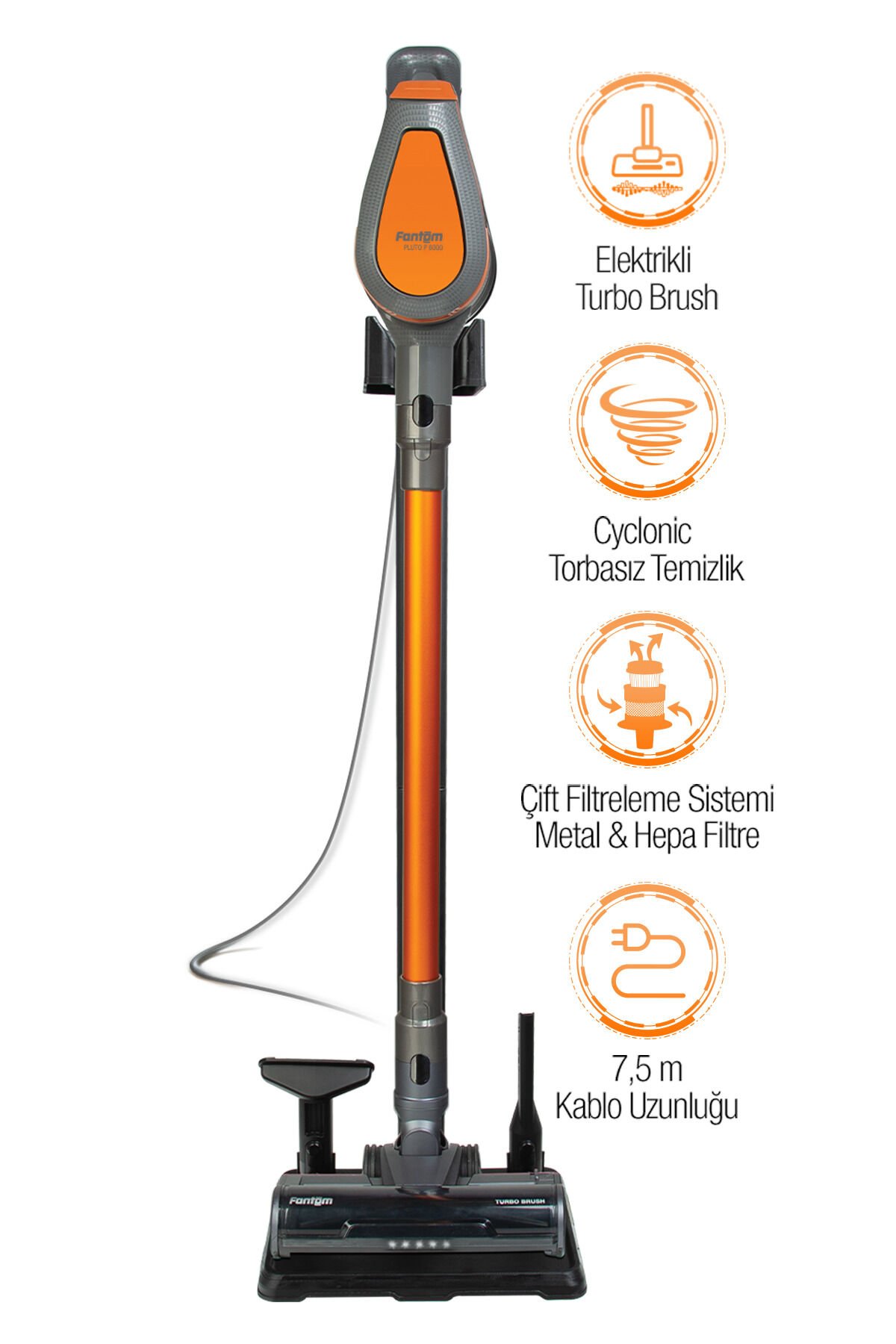Fantom P6000 Pluto Dikey Elektrikli Süpürge-Antrasit