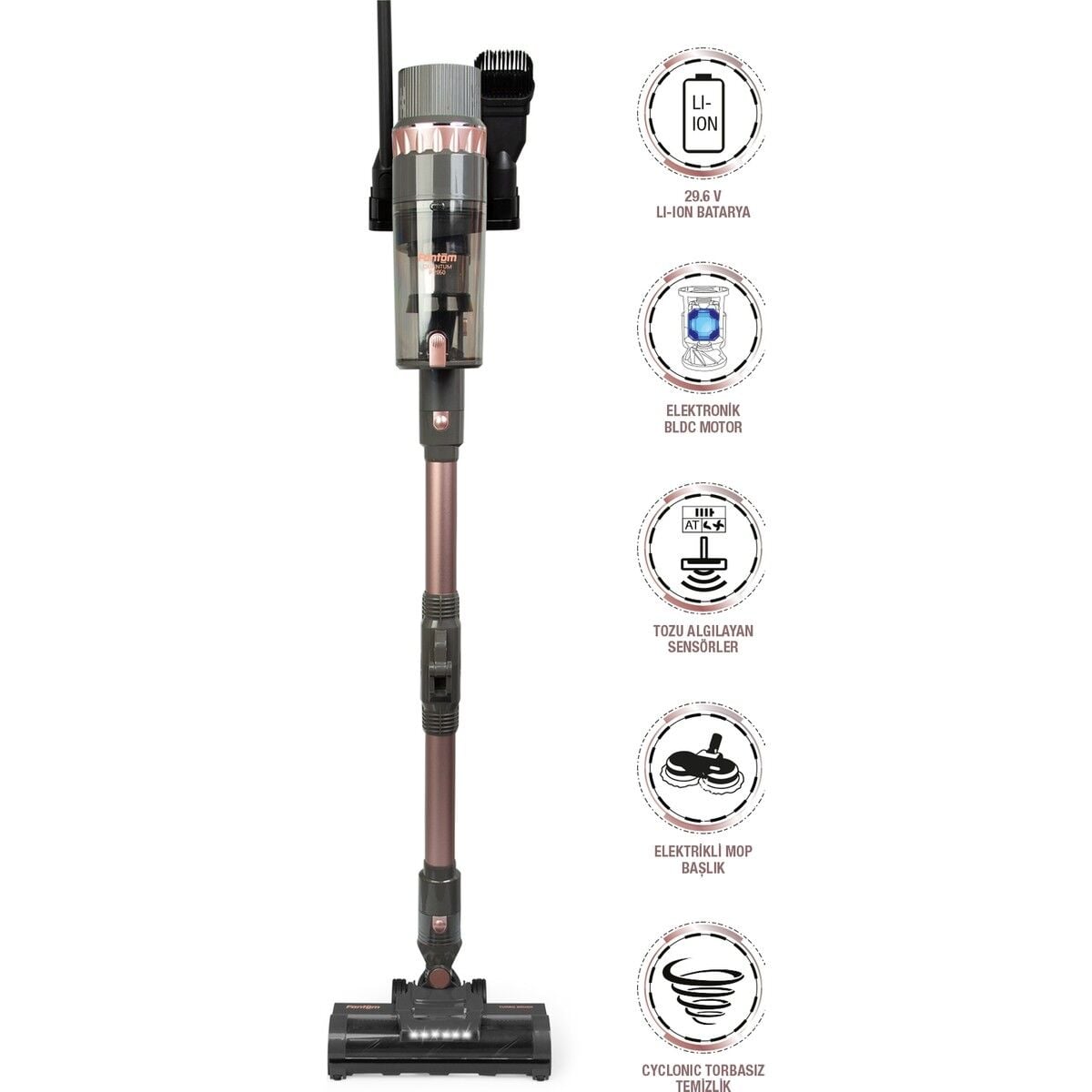 FANTOM P2050 ANTRASİT QUANTUM ŞARJLI ELEKTRİKLİ SÜPÜRGE