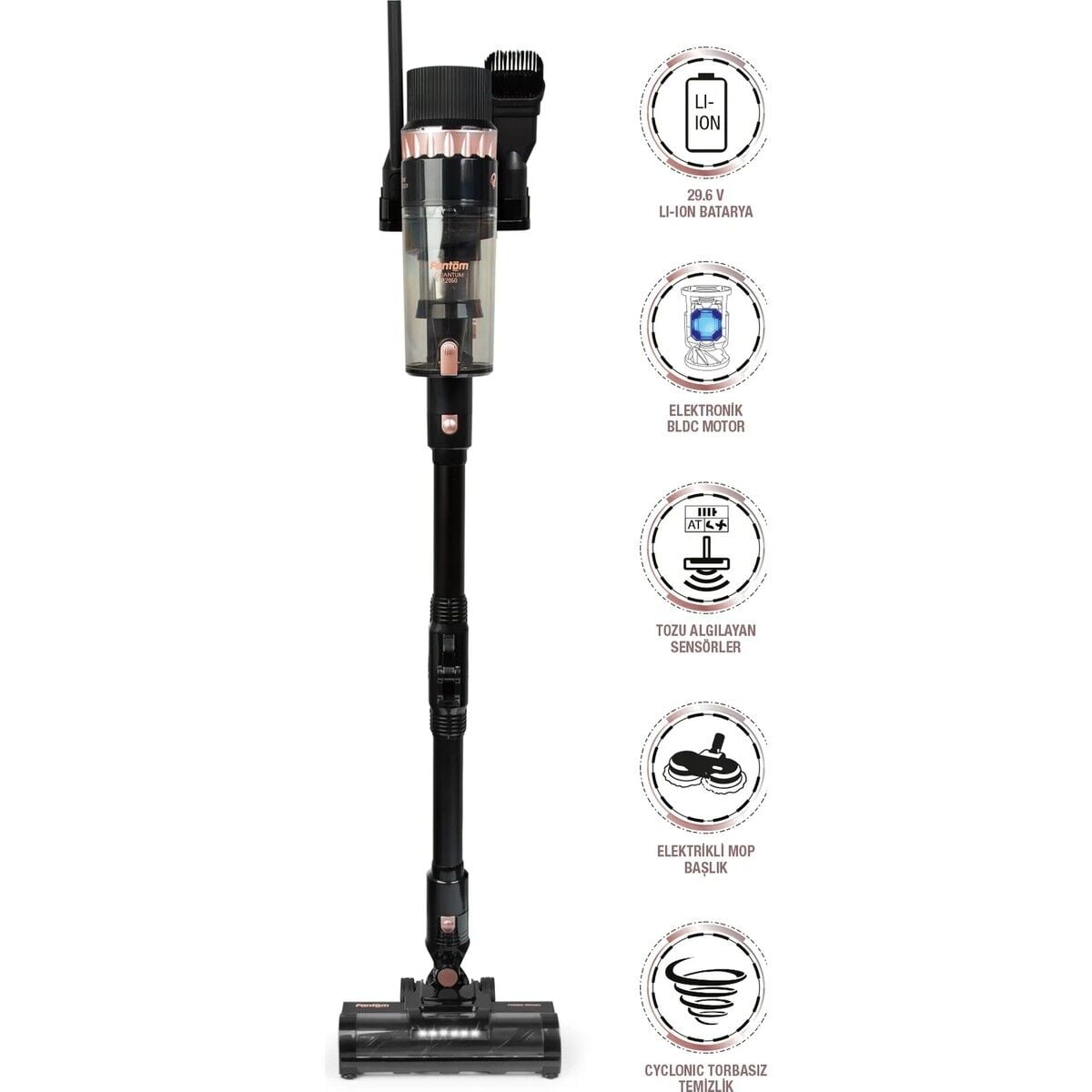 FANTOM P2050 SİYAH QUANTUM ŞARJLI ELEKTRİKLİ SÜPÜRGE