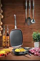 Schafer Kare Double Grıll Pan 34 cm Kare Çift Taraflı Tava